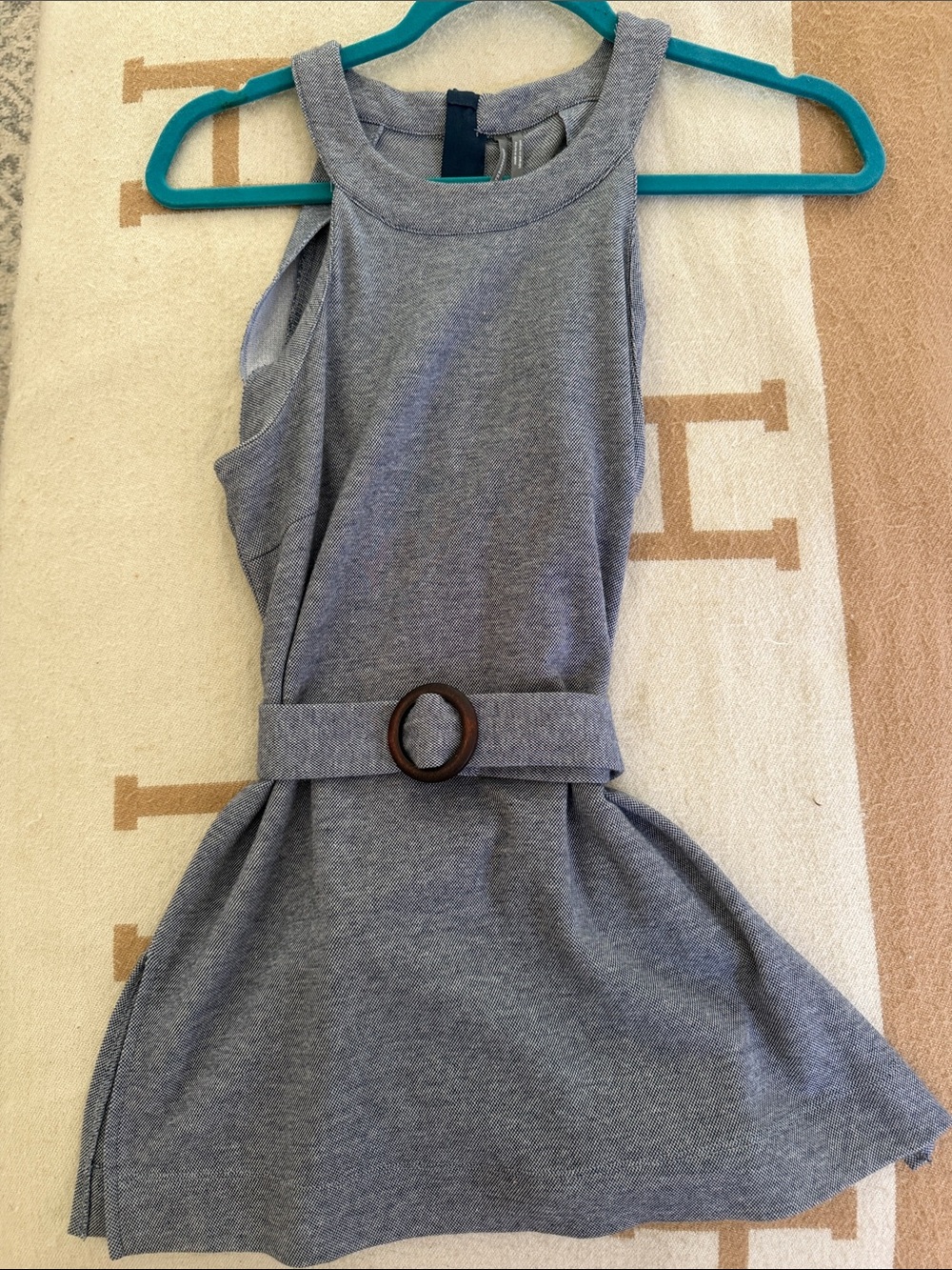 Anthropologie Heather 
Blue Gray Sleeveless Belted Shirt